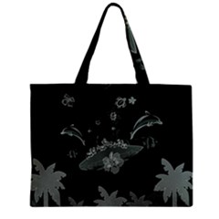 Surfboard With Dolphin, Flowers, Palm And Turtle Zipper Mini Tote Bag by FantasyWorld7