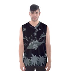 Surfboard With Dolphin, Flowers, Palm And Turtle Men s Basketball Tank Top by FantasyWorld7