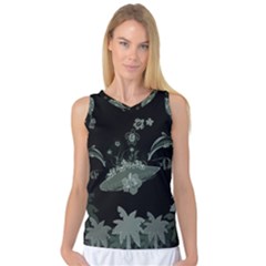 Surfboard With Dolphin, Flowers, Palm And Turtle Women s Basketball Tank Top by FantasyWorld7