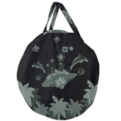 Surfboard With Dolphin, Flowers, Palm And Turtle Giant Round Zipper Tote