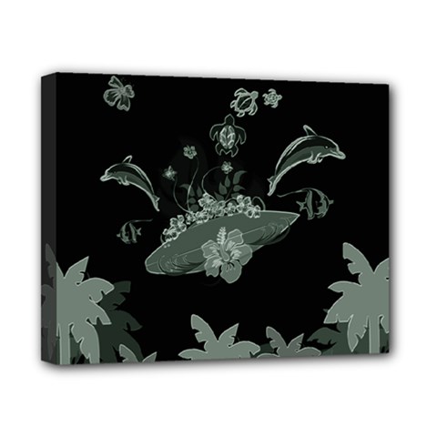 Surfboard With Dolphin, Flowers, Palm And Turtle Canvas 10  X 8  by FantasyWorld7