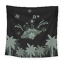 Surfboard With Dolphin, Flowers, Palm And Turtle Square Tapestry (Large) View1