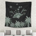 Surfboard With Dolphin, Flowers, Palm And Turtle Square Tapestry (Large) View2