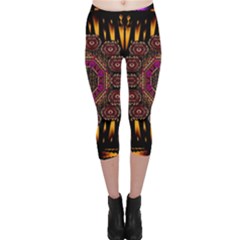 A Flaming Star Is Born On The  Metal Sky Capri Leggings  by pepitasart