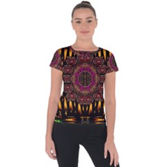 A Flaming Star Is Born On The  Metal Sky Short Sleeve Sports Top  by pepitasart