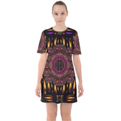 A Flaming Star Is Born On The  Metal Sky Sixties Short Sleeve Mini Dress