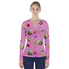 Bee Mine Valentine V-neck Long Sleeve Top