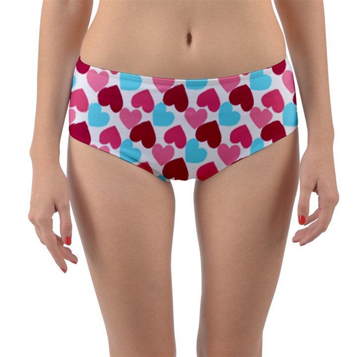 Bold Valentine Heart Reversible Mid-Waist Bikini Bottoms