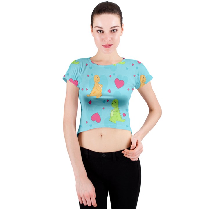 Dinosaur Love Pattern Crew Neck Crop Top