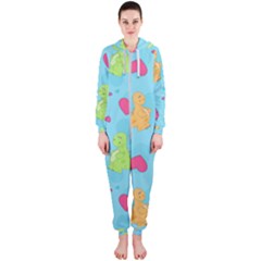 Dinosaur Love Pattern Hooded Jumpsuit (ladies) 