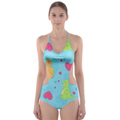 Dinosaur Love Pattern Cut-out One Piece Swimsuit by Bigfootshirtshop