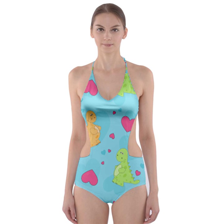 Dinosaur Love Pattern Cut-Out One Piece Swimsuit