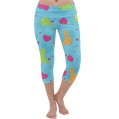 Dinosaur Love Pattern Capri Yoga Leggings by Bigfootshirtshop