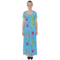 Dinosaur Love Pattern High Waist Short Sleeve Maxi Dress