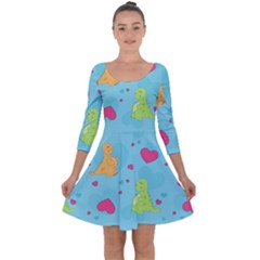 Dinosaur Love Pattern Quarter Sleeve Skater Dress