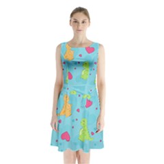 Dinosaur Love Pattern Sleeveless Waist Tie Chiffon Dress by Bigfootshirtshop