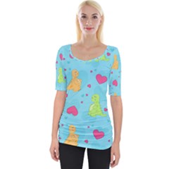 Dinosaur Love Pattern Wide Neckline Tee