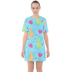 Dinosaur Love Pattern Sixties Short Sleeve Mini Dress