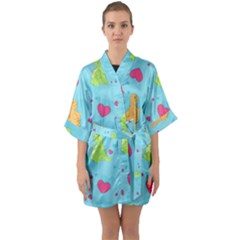 Dinosaur Love Pattern Quarter Sleeve Kimono Robe