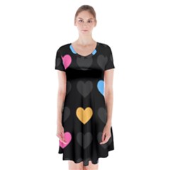 Emo Heart Pattern Short Sleeve V-neck Flare Dress by Bigfootshirtshop