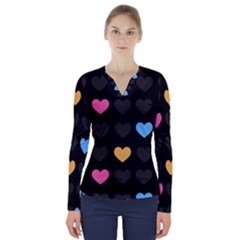 Emo Heart Pattern V-neck Long Sleeve Top by Bigfootshirtshop