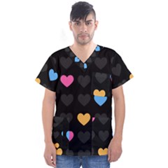 Emo Heart Pattern Men s V-neck Scrub Top