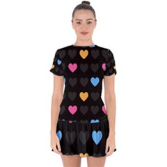 Emo Heart Pattern Drop Hem Mini Chiffon Dress by Bigfootshirtshop