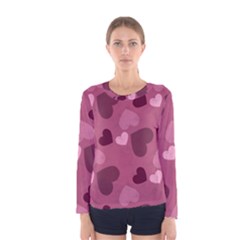 Mauve Valentine Heart Pattern Women s Long Sleeve Tee