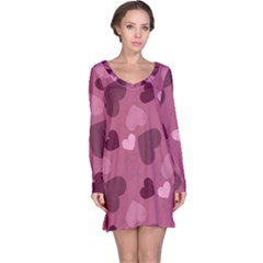 Mauve Valentine Heart Pattern Long Sleeve Nightdress