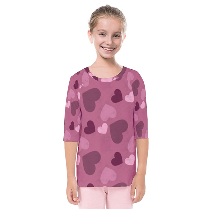 Mauve Valentine Heart Pattern Kids  Quarter Sleeve Raglan Tee