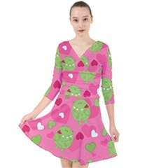 Monster Love Pattern Quarter Sleeve Front Wrap Dress	