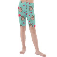 Owl Valentine s Day Pattern Kids  Mid Length Swim Shorts by Bigfootshirtshop