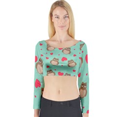 Owl Valentine s Day Pattern Long Sleeve Crop Top by Bigfootshirtshop