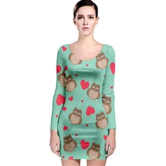 Owl Valentine s Day Pattern Long Sleeve Bodycon Dress by Bigfootshirtshop