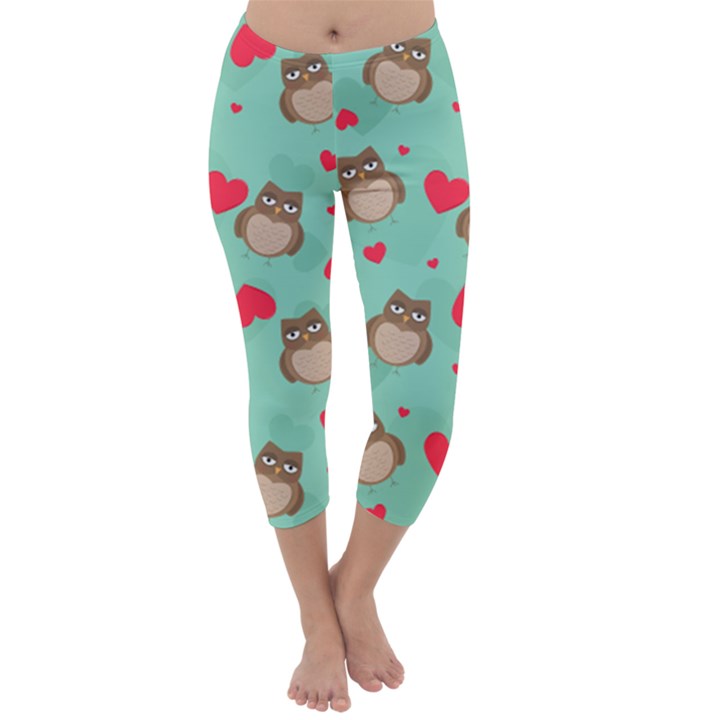 Owl Valentine s Day Pattern Capri Winter Leggings 