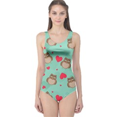 Owl Valentine s Day Pattern One Piece Swimsuit by Bigfootshirtshop