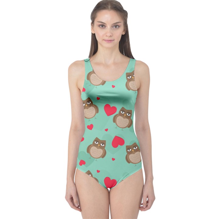 Owl Valentine s Day Pattern One Piece Swimsuit