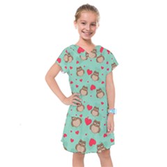 Owl Valentine s Day Pattern Kids  Drop Waist Dress