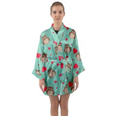 Owl Valentine s Day Pattern Long Sleeve Kimono Robe by Bigfootshirtshop