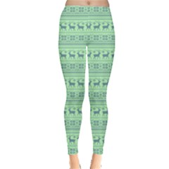 Pale Green Seamless Reindeers Leggings  by PattyVilleDesigns