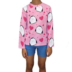 Penguin Love Pattern Kids  Long Sleeve Swimwear by Bigfootshirtshop