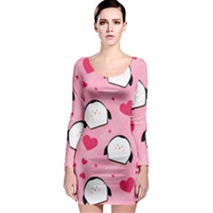 Penguin Love Pattern Long Sleeve Bodycon Dress by Bigfootshirtshop