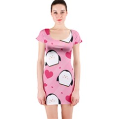 Penguin Love Pattern Short Sleeve Bodycon Dress by Bigfootshirtshop