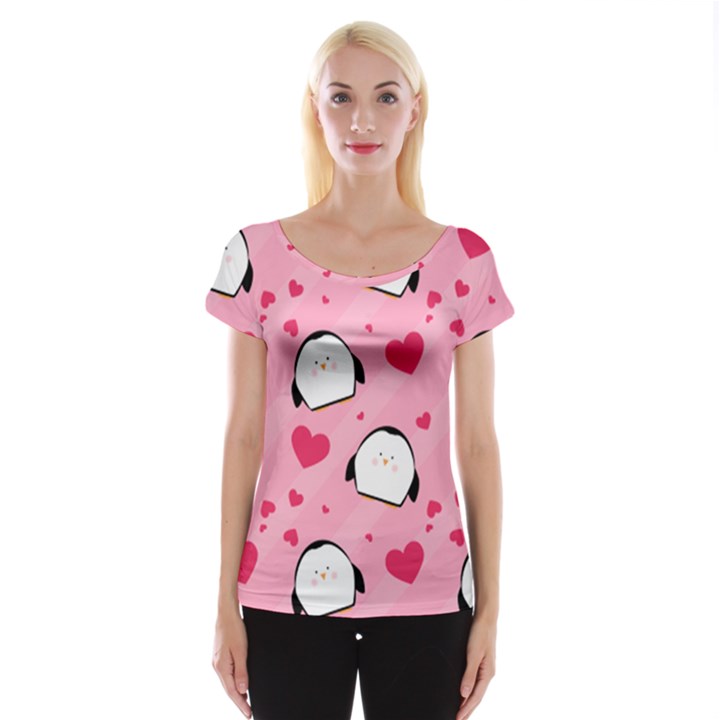 Penguin Love Pattern Cap Sleeve Tops