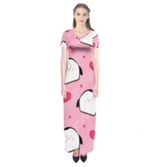 Penguin Love Pattern Short Sleeve Maxi Dress