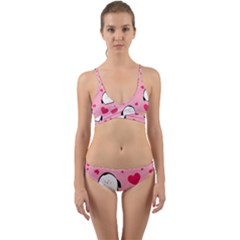 Penguin Love Pattern Wrap Around Bikini Set