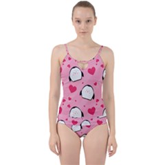 Penguin Love Pattern Cut Out Top Tankini Set