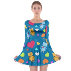 Robot Love Pattern Long Sleeve Skater Dress by Bigfootshirtshop