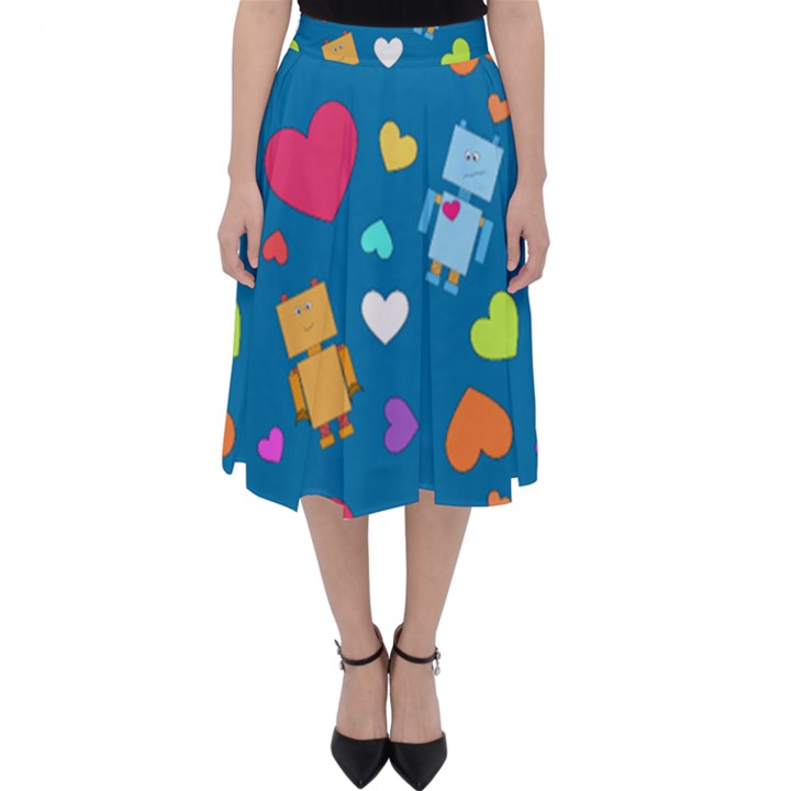 Robot Love Pattern Folding Skater Skirt