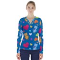 Robot Love Pattern V-Neck Long Sleeve Top View1